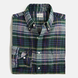 NWT J Crew Baird McNutt 100% Irish Linen Green Tartan Plaid Classic Fit Shirt